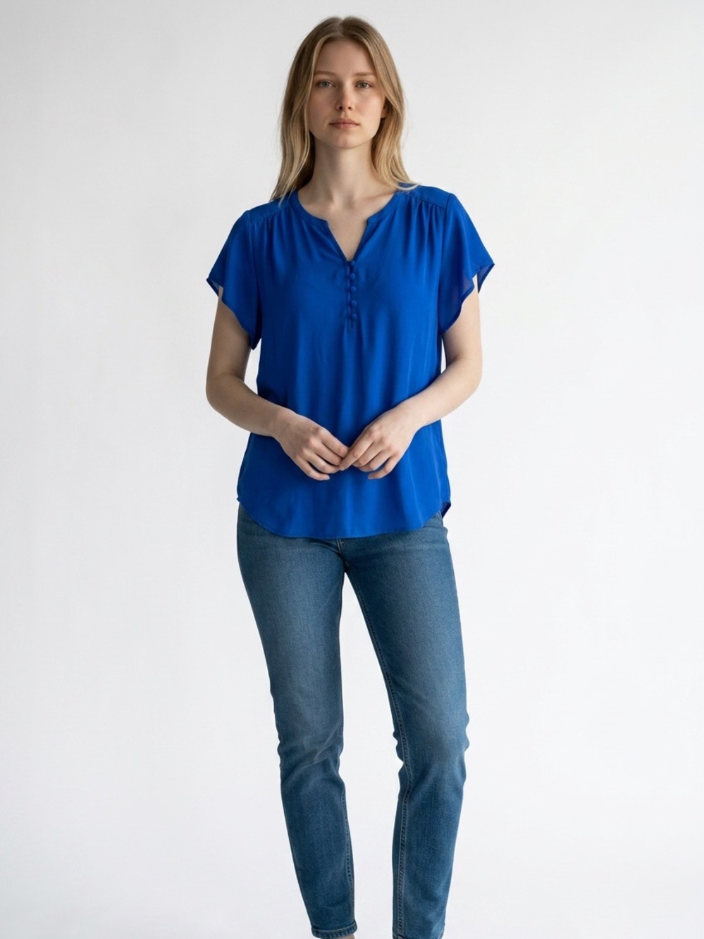 LILLY MORGAN  PLUS SIZE Royal Blue Short Sleeve Henley Blouse size 1x